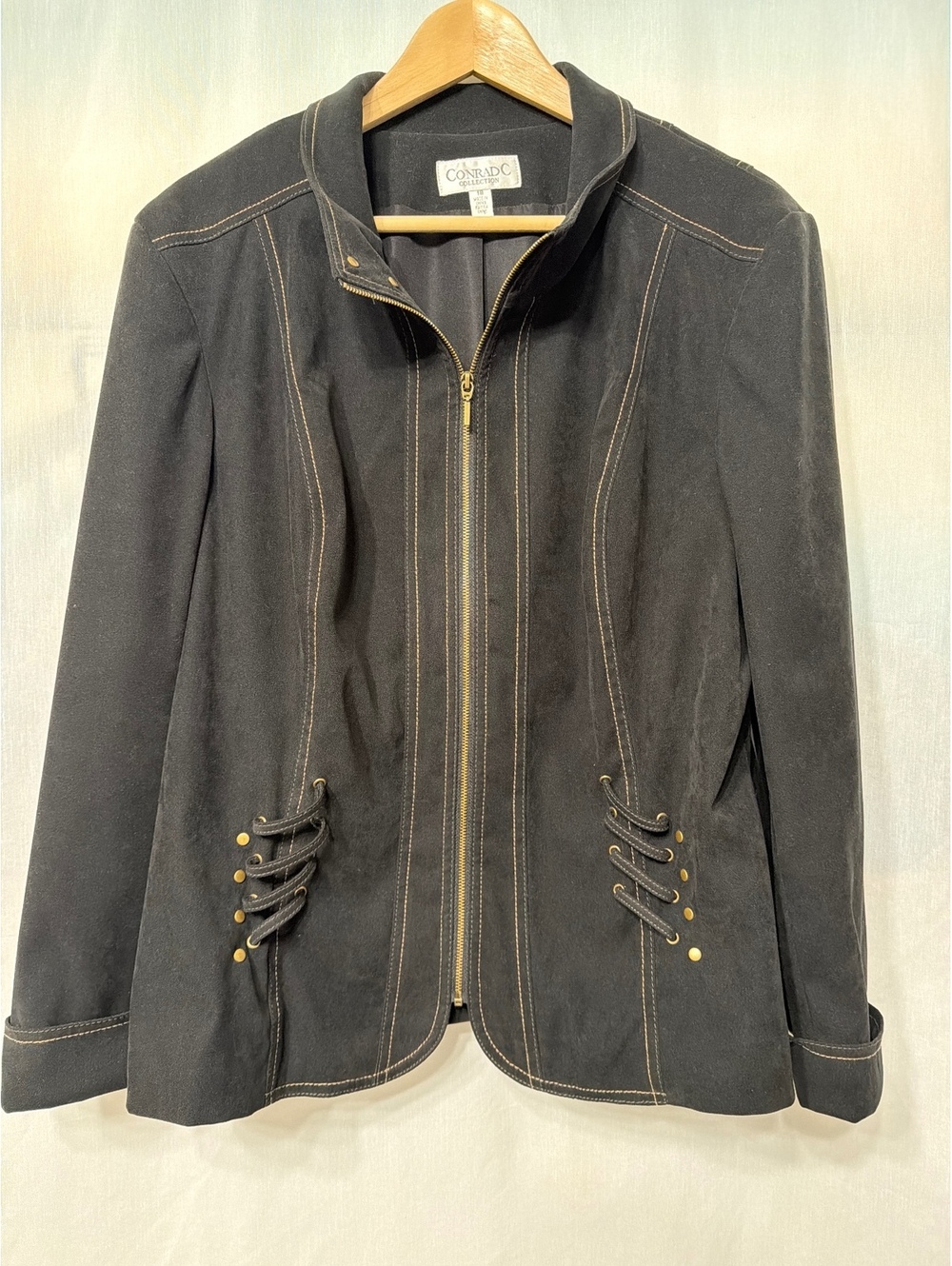 Conrad C Black Faux Suede Full Zip Jacket Women's 18